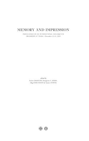 Memory and Impression. Proceedings of an International Colloquium organized at Tegea. December 12-13, 2019